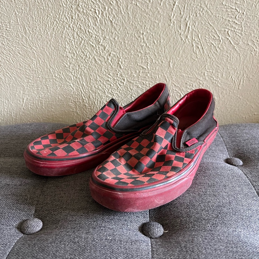 Red and Black Checkered Slip-On Vans